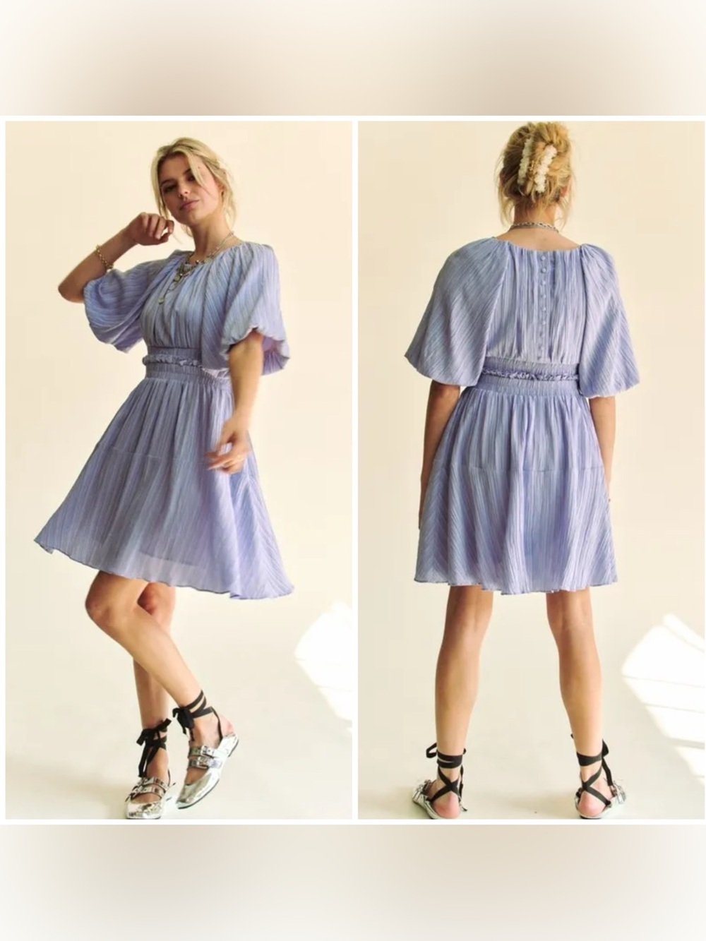 Davi & Dani Back Button Puff Sleeve Mini Dress Lavender Size 1XL